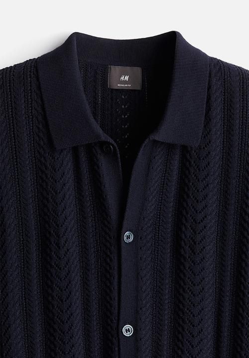 H&M - Regular fit pointelle-knit shirt - navy blue