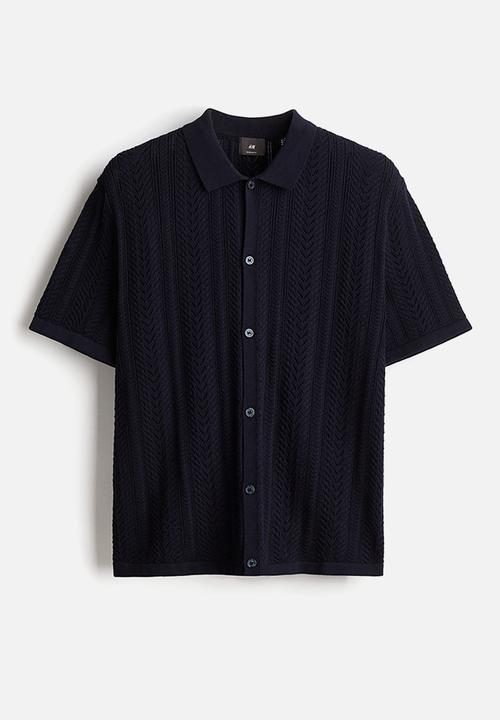 H&M - Regular fit pointelle-knit shirt - navy blue
