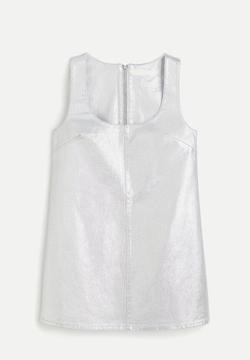 H&M - Shimmering metallic denim dress - silver-coloured