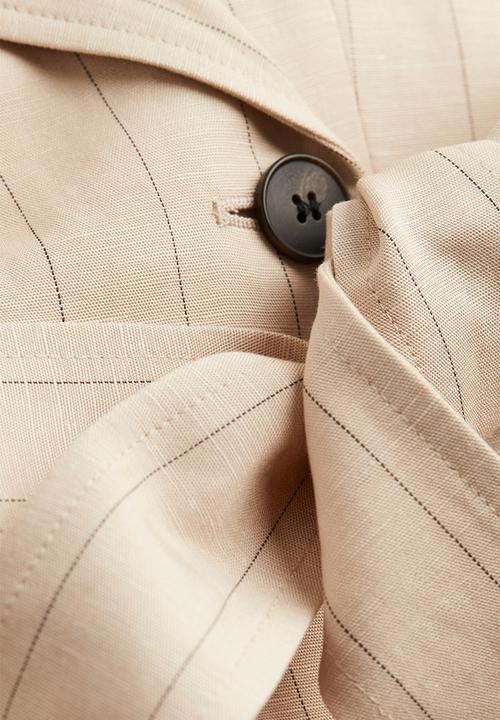 H&M - Linen-blend blazer dress - light beige pinstriped 