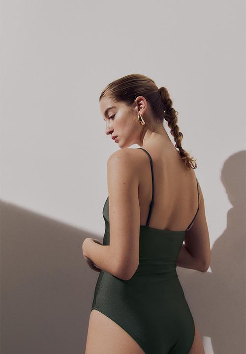 H&M - Padded-cup swimsuit - dark khaki green