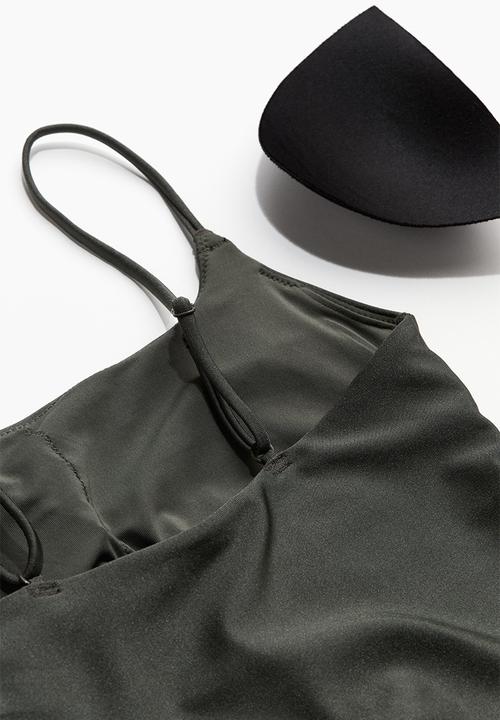 H&M - Padded-cup swimsuit - dark khaki green