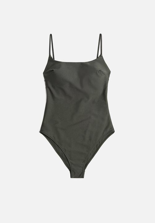 H&M - Padded-cup swimsuit - dark khaki green