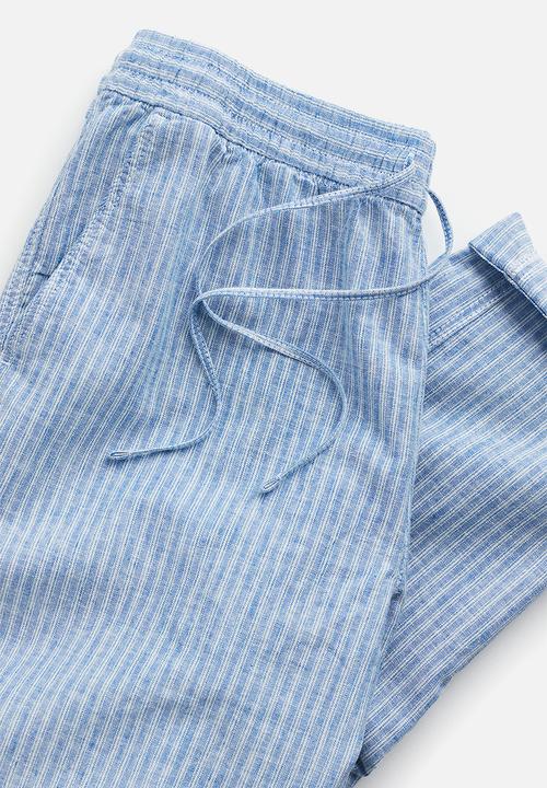H&M - Linen-blend joggers - light blue striped