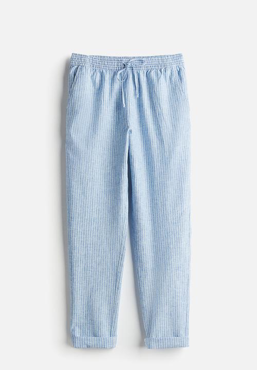H&M - Linen-blend joggers - light blue striped