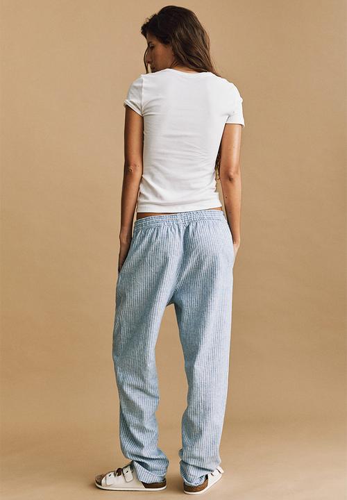 H&M - Linen-blend joggers - light blue striped