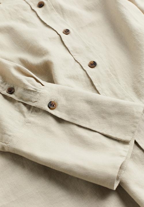 H&M - Oversized linen-blend shirt - light beige