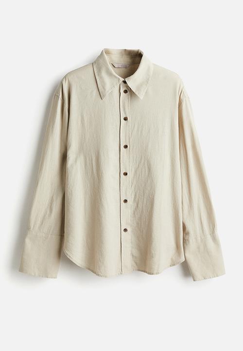 H&M - Oversized linen-blend shirt - light beige