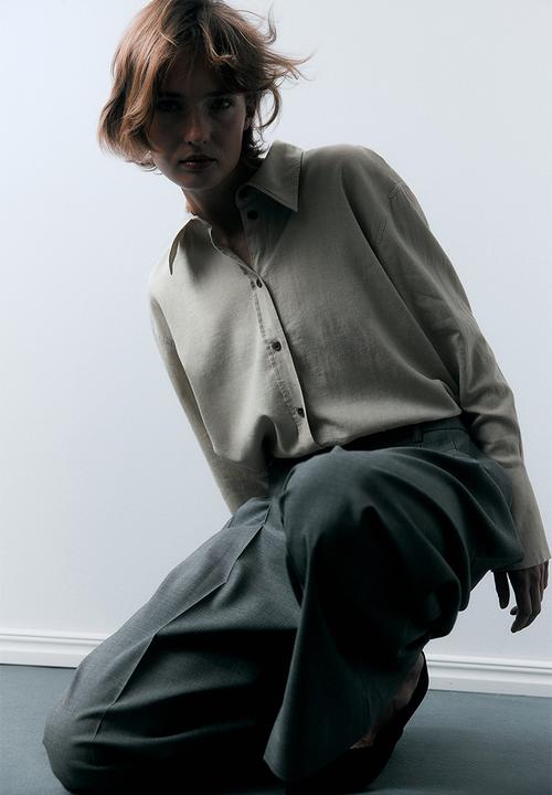 H&M - Oversized linen-blend shirt - light beige