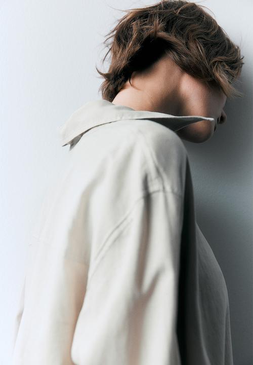 H&M - Oversized linen-blend shirt - light beige