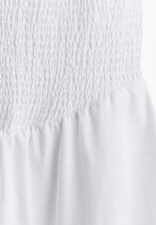 H&M - Tiered-skirt smocked dress - white