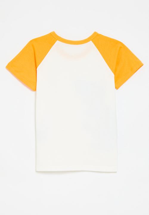 Pop Candy - Colour block reglan tee - orange & white