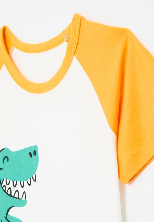 Pop Candy - Colour block reglan tee - orange & white