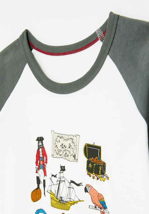 Pop Candy - Colour block reglan tee - grey & white