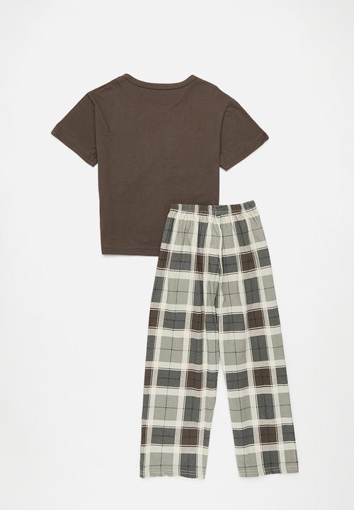 Pop Candy - Check pj set - brown