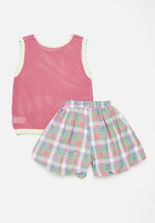Pop Candy - Knitted vest and short set-pink