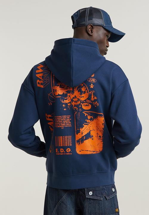 G-STAR - Poster back gr zip thru loose hooded sweatshirt - dk sea blue