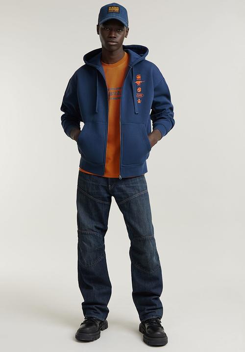 G-STAR - Poster back gr zip thru loose hooded sweatshirt - dk sea blue