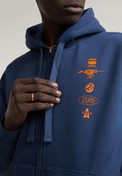 G-STAR - Poster back gr zip thru loose hooded sweatshirt - dk sea blue