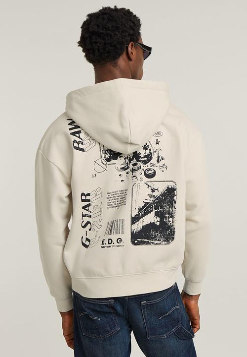 G-STAR - Poster back gr zip thru loose hooded sweatshirt - whitebait
