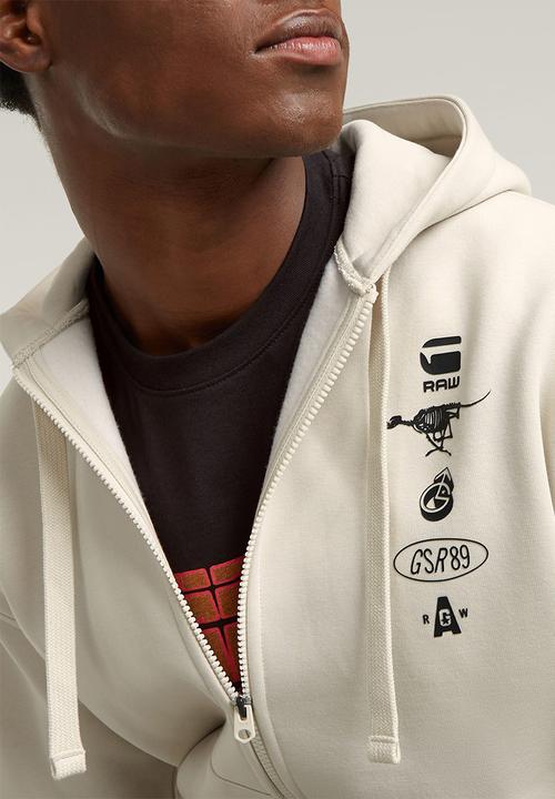 G-STAR - Poster back gr zip thru loose hooded sweatshirt - whitebait