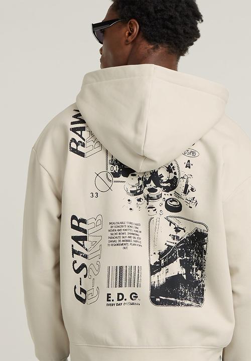 G-STAR - Poster back gr zip thru loose hooded sweatshirt - whitebait