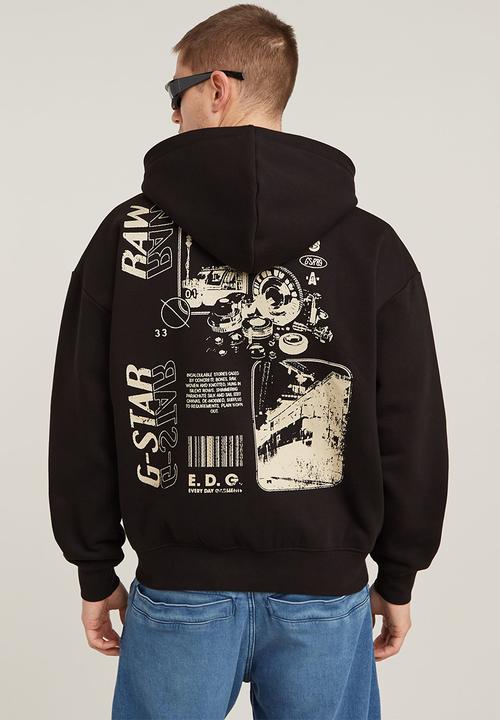 G-STAR - Poster back gr zip thru loose hooded sweatshirt - dk black