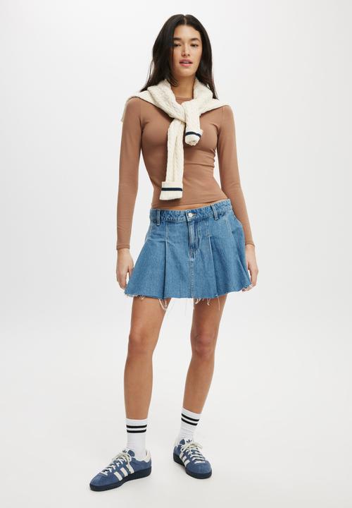 Cotton On - Pleated Denim Mini Skirt - Blue Haze