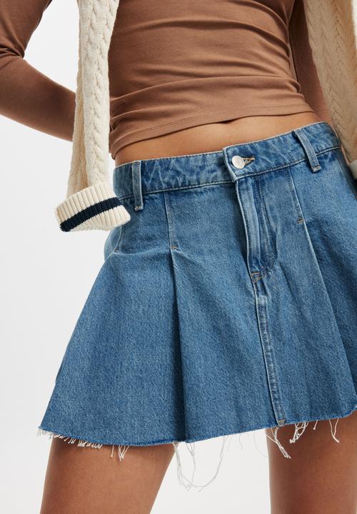 Cotton On - Pleated Denim Mini Skirt - Blue Haze
