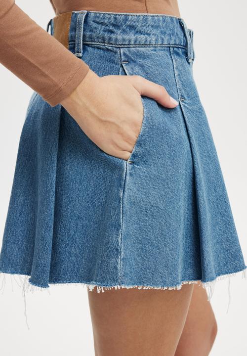 Cotton On - Pleated Denim Mini Skirt - Blue Haze