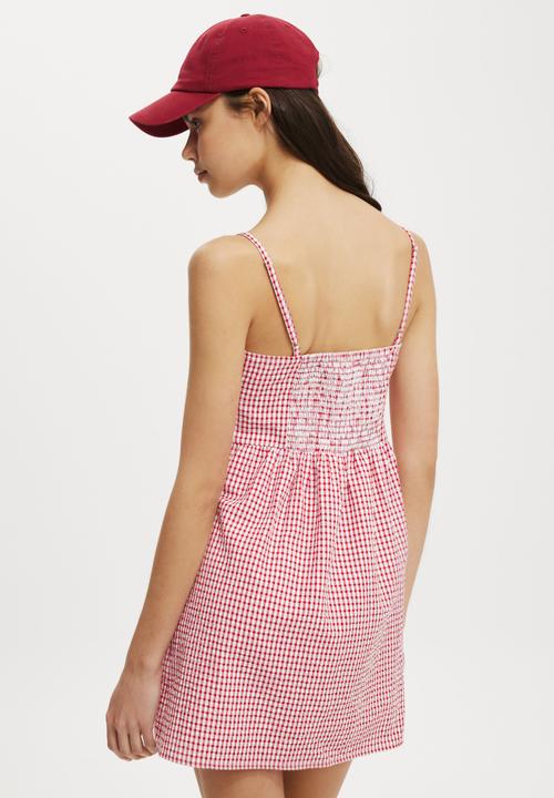 Cotton On - Billie Tie Detail Mini Dress - Picnic Gingham Red