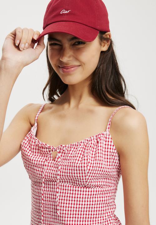 Cotton On - Billie Tie Detail Mini Dress - Picnic Gingham Red