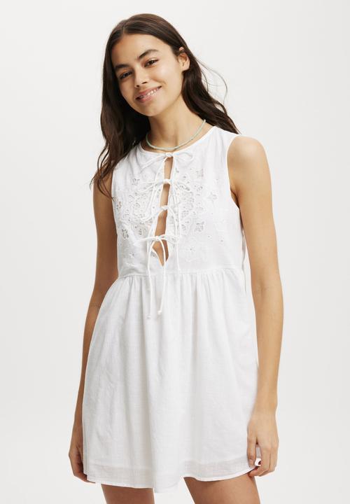 Casey Cutwork Mini Dress - White
