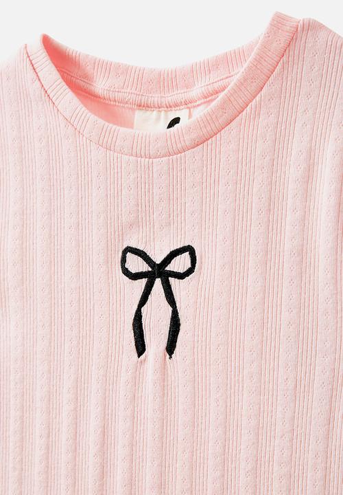 Cotton On - Raya rib baby tee - blush pink/bow