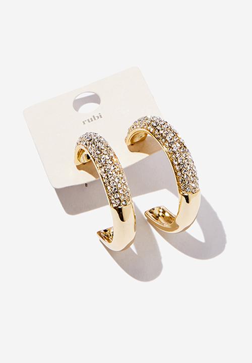 Rubi - Large hoop earring - up diamante hoop gold