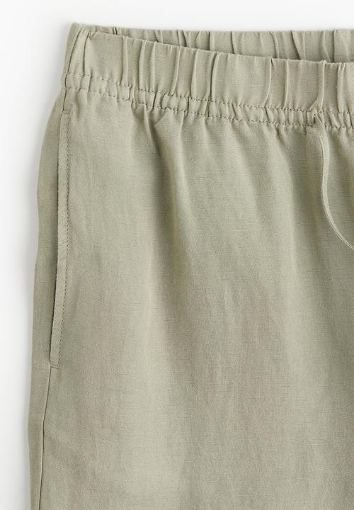 H&M - Linen-blend pull-on trousers - light khaki green