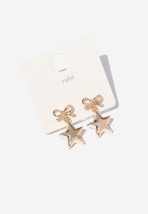 Rubi - Small charm earring - up gold bow stars