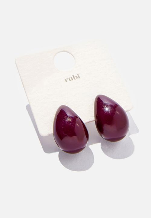 Rubi - Small charm earring - up deep berry teardrop