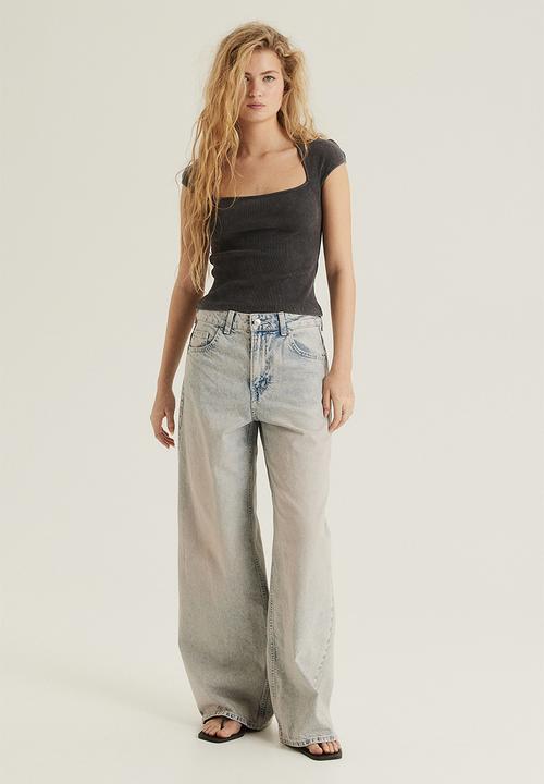 H&M - Cap-sleeved top - dark grey washed