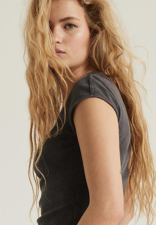 H&M - Cap-sleeved top - dark grey washed