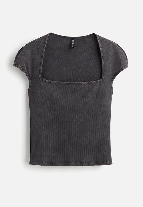 H&M - Cap-sleeved top - dark grey washed