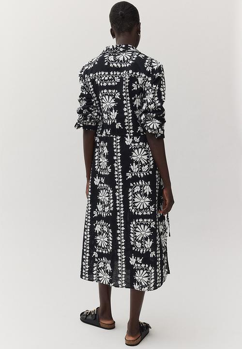 H&M - Linen-blend shirt dress - black patterned