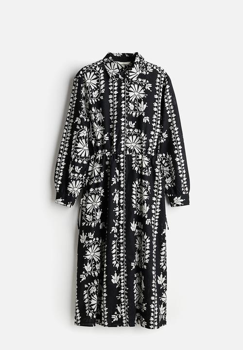 H&M - Linen-blend shirt dress - black patterned
