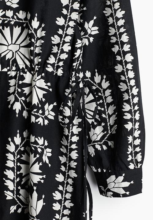 H&M - Linen-blend shirt dress - black patterned