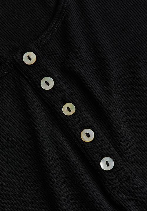 H&M - Ribbed henley top - black