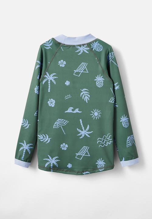 Cotton On - Flynn long sleeve raglan rash vest - swag green/beach
