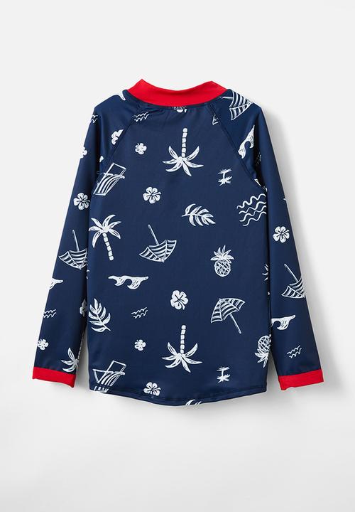Cotton On - Flynn long sleeve raglan rash vest - in the navy/beach