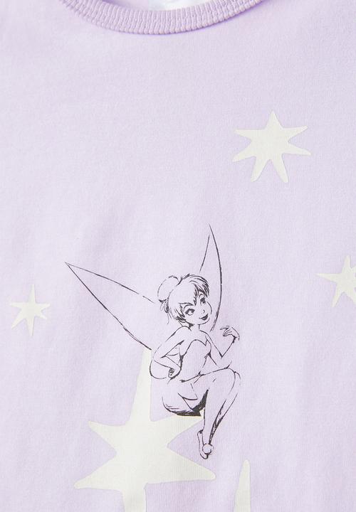 Cotton On - Stacey flutter short sleeve pyjama set licensed - lcn dis vintage lilac/tinkerbell glow