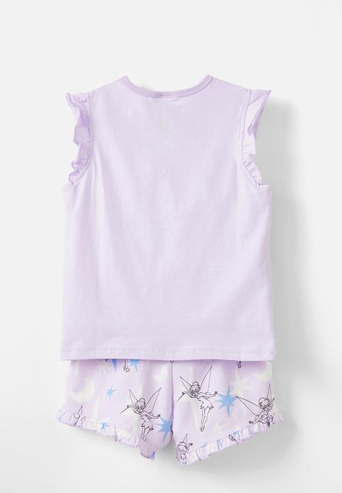 Cotton On - Stacey flutter short sleeve pyjama set licensed - lcn dis vintage lilac/tinkerbell glow