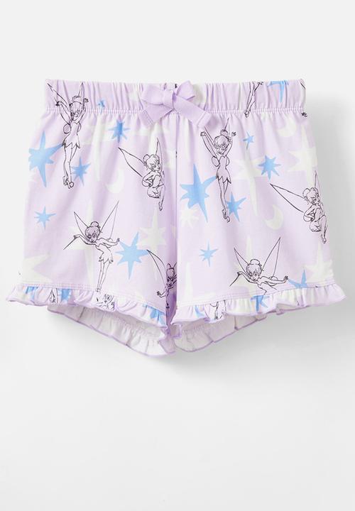 Cotton On - Stacey flutter short sleeve pyjama set licensed - lcn dis vintage lilac/tinkerbell glow